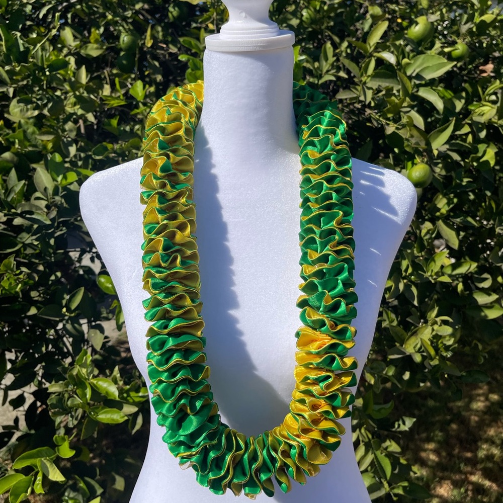 Handmade Leis- Green and Gold 42 inch